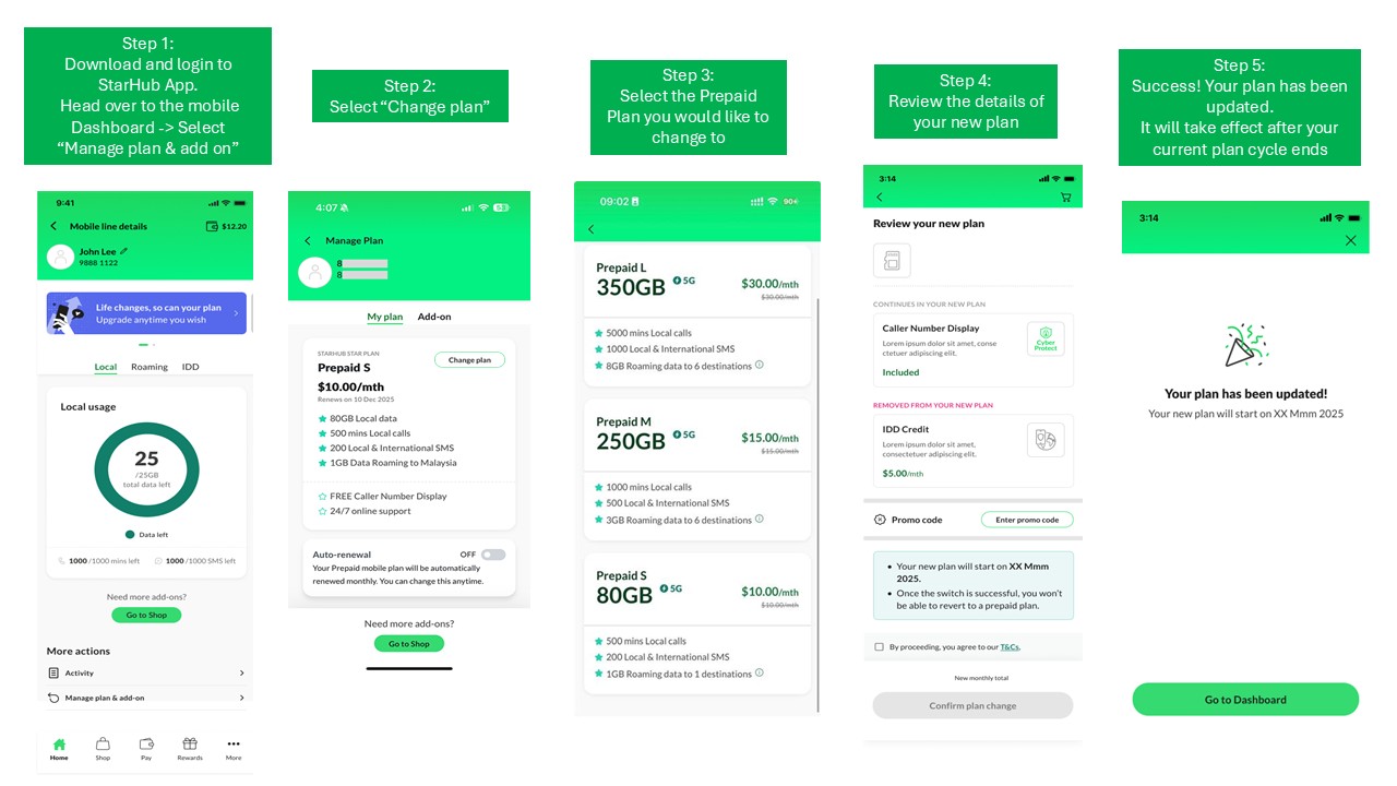 Steps to change prepaid plan via StarHub App