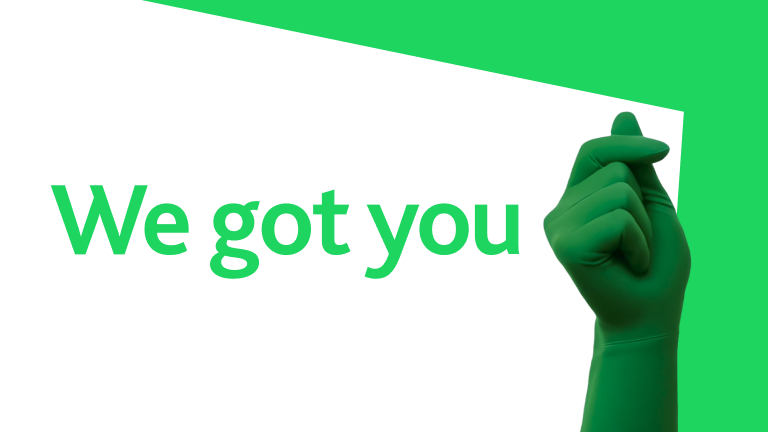 "We got you" with a green hubling hand showing a finger heart.